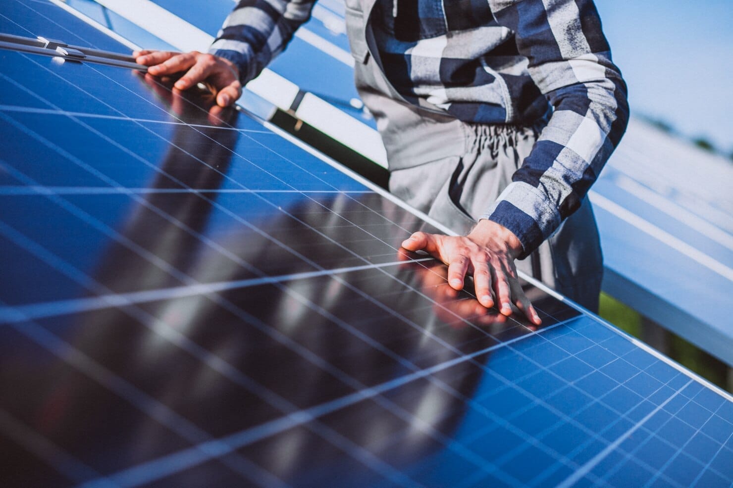 man worker firld by solar panels 1303 15597